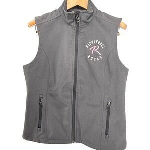 Pickleball Rocks Womens Softshell Full Zip Vest Gray Embroidered Size Large